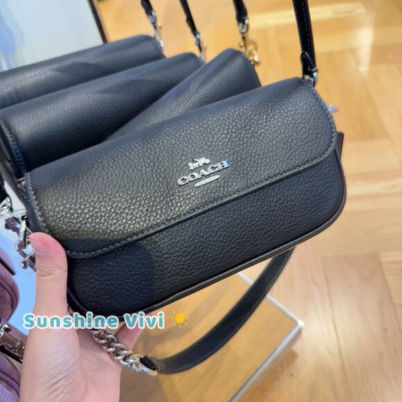 NWT Coach Hailey Flap Bag Leather CAN72 Silver/Black